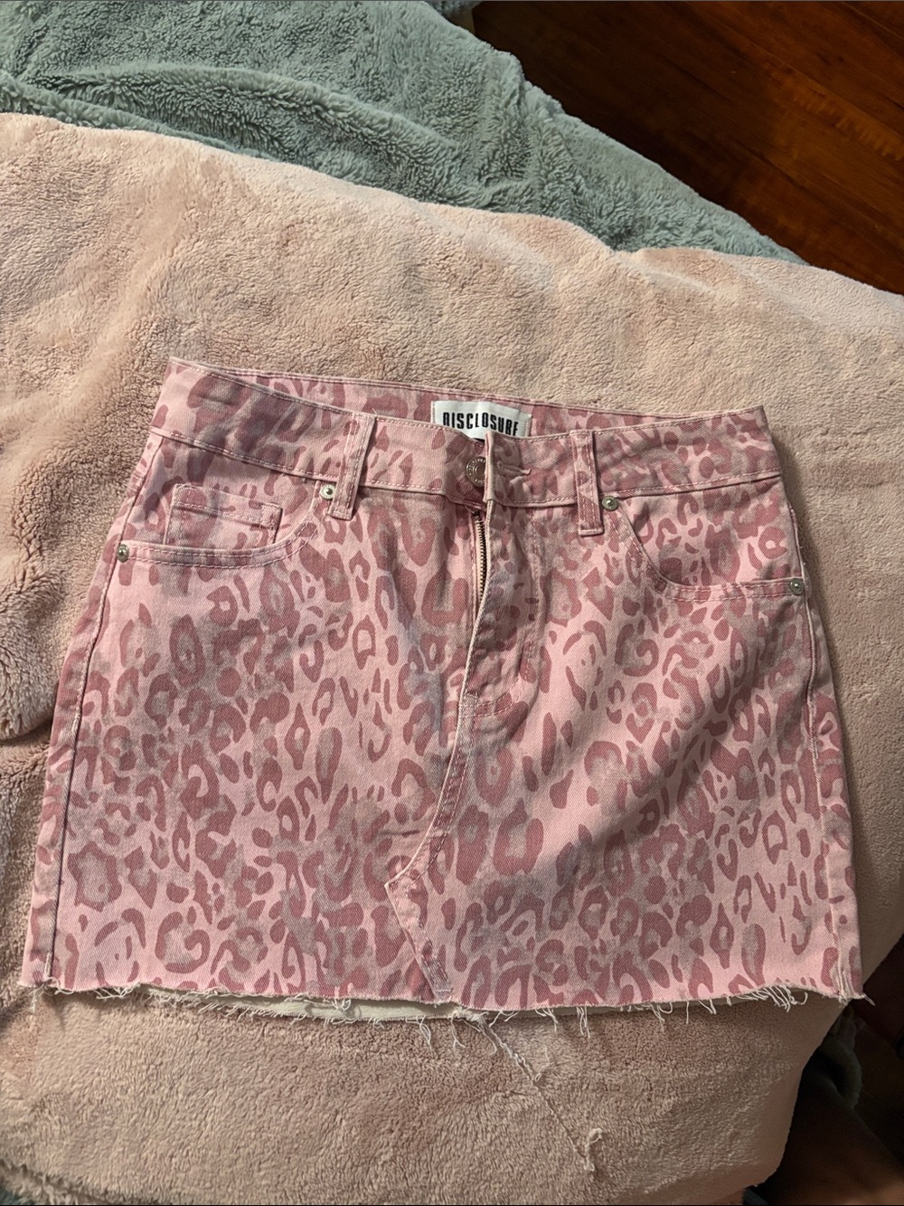 DisclosurE Pink Leopard Print Denim Mini Skirt